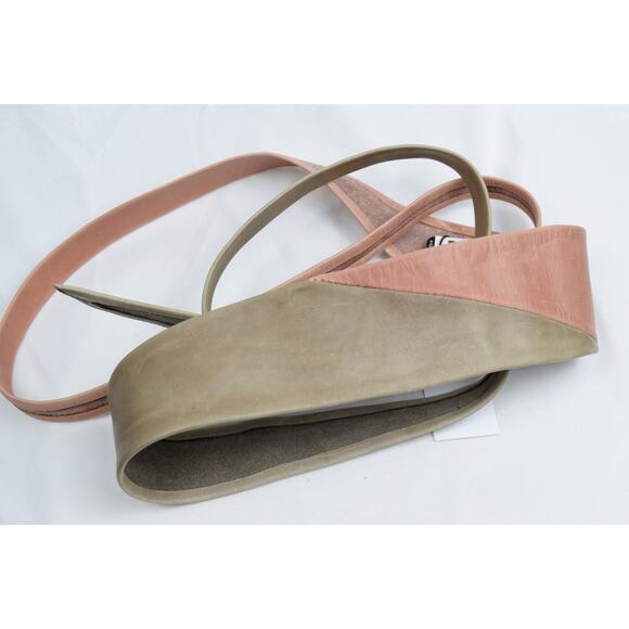 ADA Boho Lagenlook Western Pink Taupe Colorblock Distress Leather Wrap Belt NWT - Picture 3 of 10